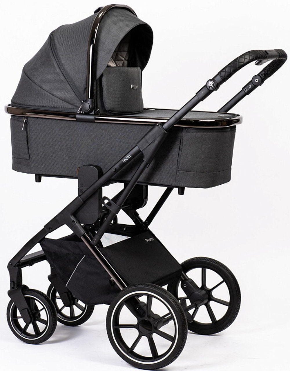 Детская коляска Peppy Tecla 3 в 1 с автокреслом Rise Shadow Antrazit Chrome Edition (Графитовый)
