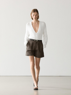 Massimo Dutti Короткие льняные бермуды, зеленый