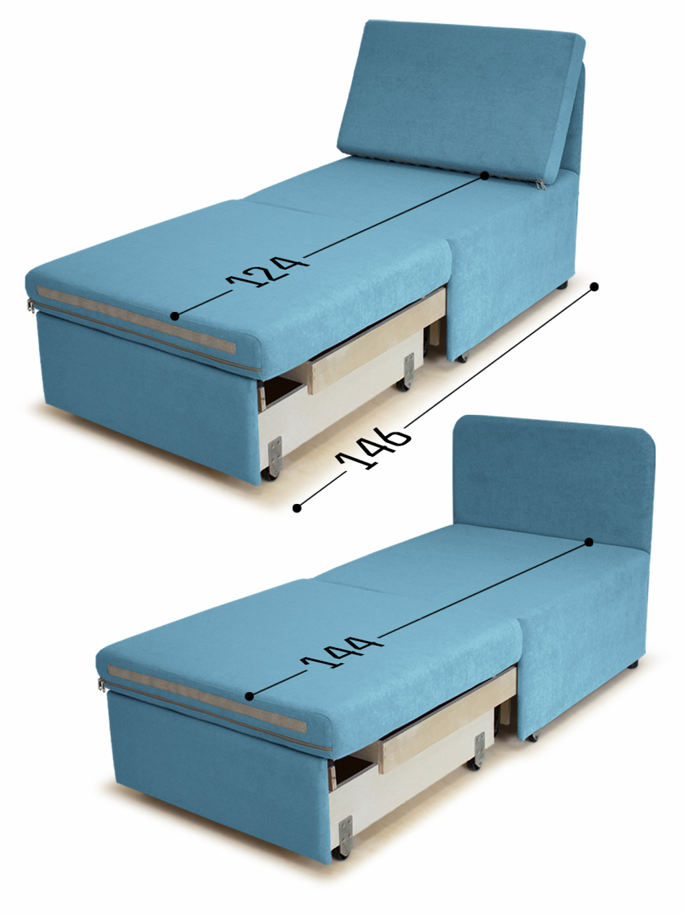 Кресло-кровать "Миник" 70 см, велюр Candy Blue