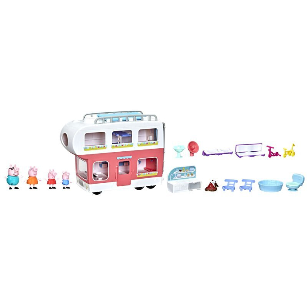 Свинка Пеппа, игровой набор семейный кемпер с хрюшками peppa + 4 фигурки