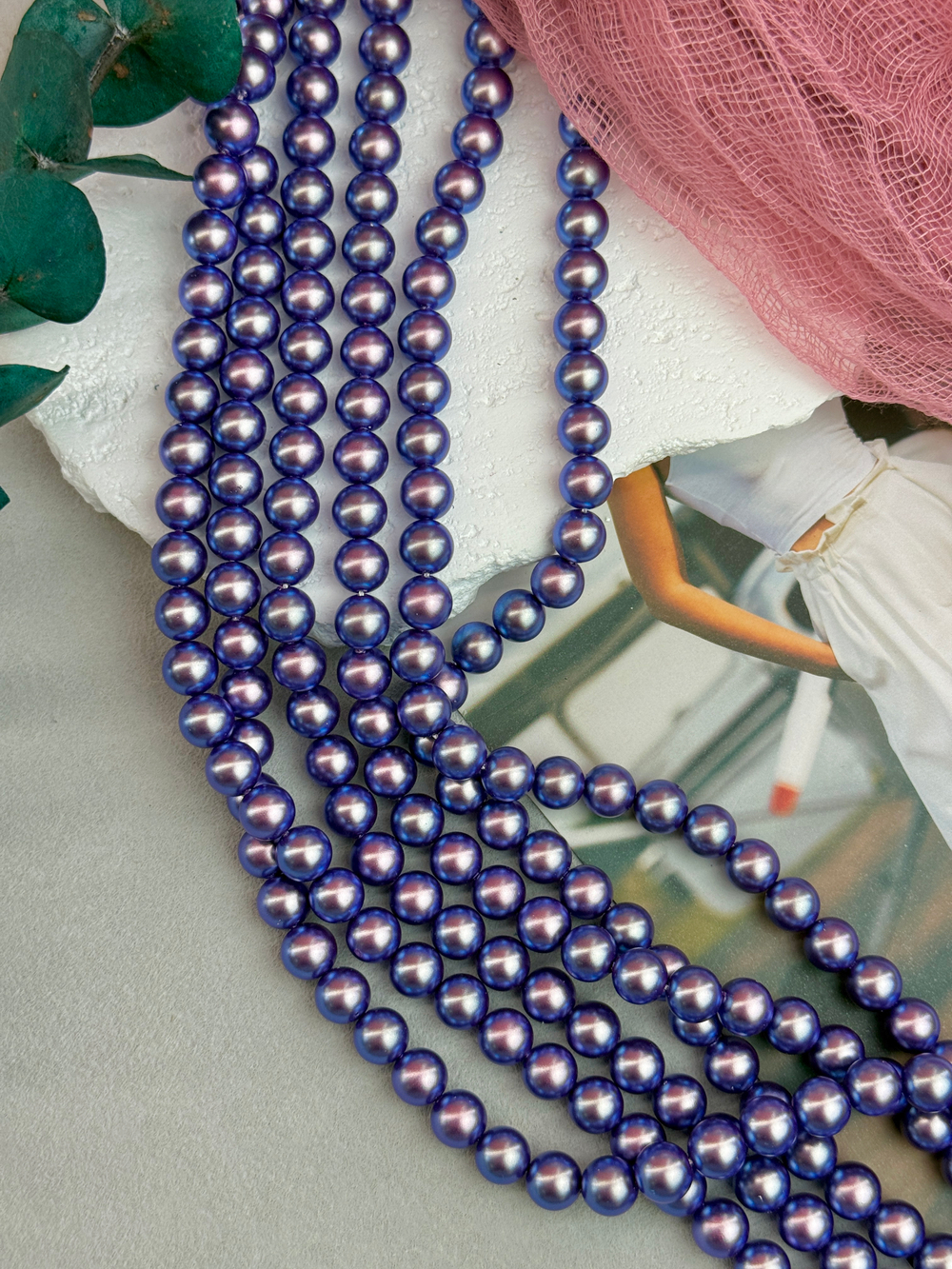 Жемчуг Premium, 8 мм, нить 39 см, фиолетовый радужный матовый