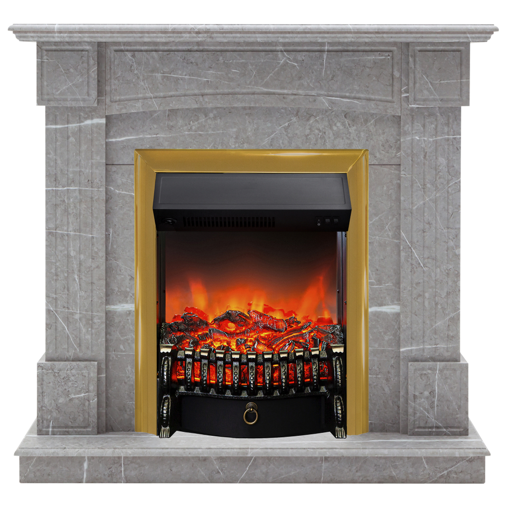 Каминокомплект Real Flame Andrea STD GR с очагом Fobos Lux Brass