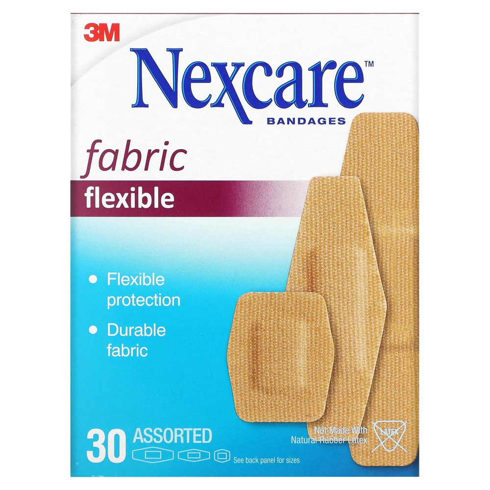 Nexcare, гибкие тканевые бинты, ассорти, 30 разных размеров