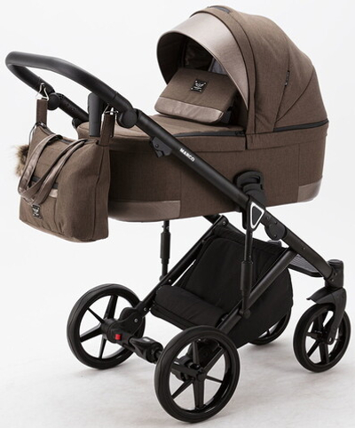 Детская коляска Adamex Marco 2 в 1 GA10 (ШОКОЛАД.ТК.+ ШОК. КОЖ. ОТДЕЛКА)