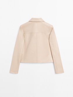 Massimo Dutti Укороченная куртка из кожи наппа, бежевый