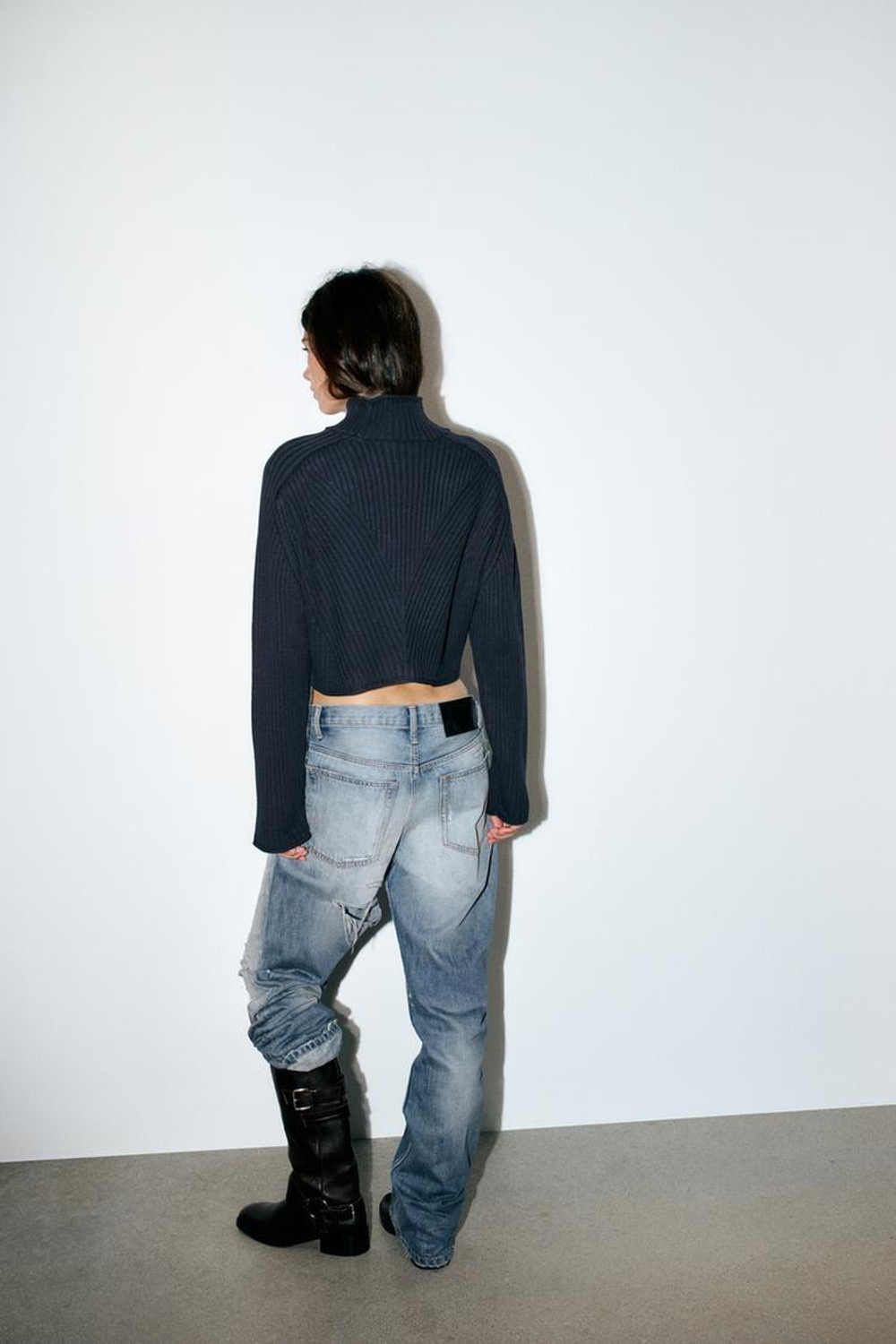 ZARA КОРОТКИЙ ДЖЕМПЕР В РУБЧИК, МОРСКОЙ СИНИЙ