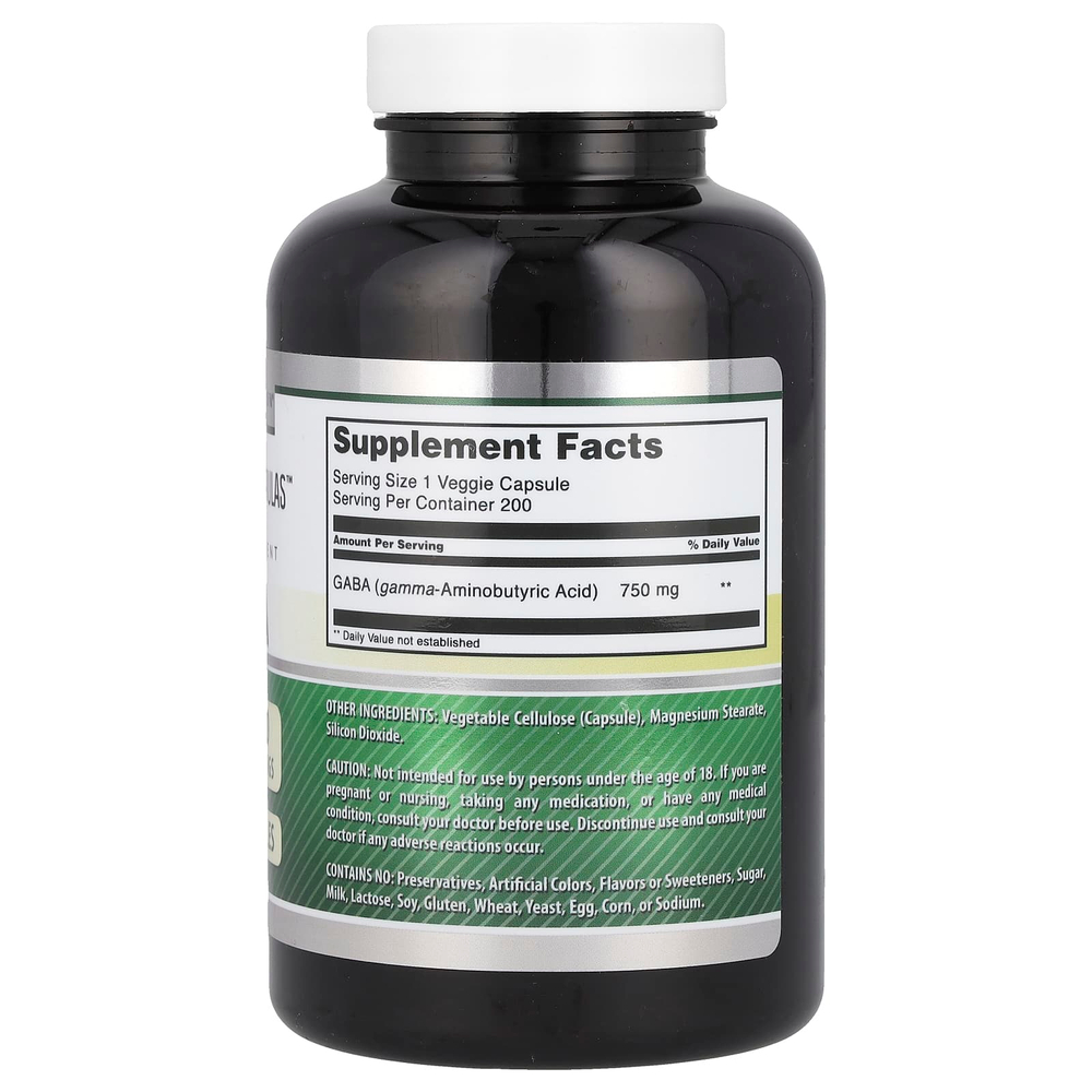 Amazing Nutrition, ГАМК, 750 мг, 200 растительных капсул
