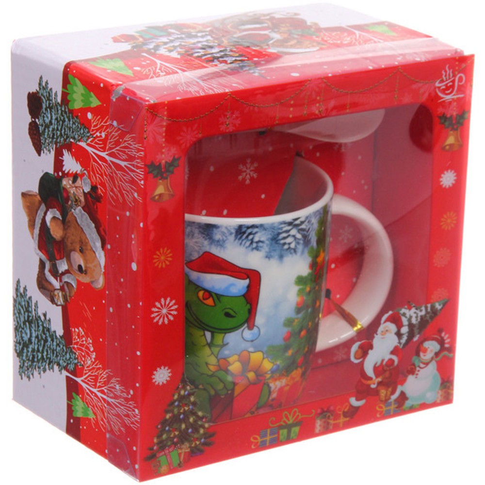 Кружка керамическая 370мл «Загадочный Дракон» с ложкой в подарочной коробке