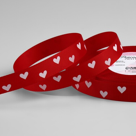 Лента репсовая 15мм , сердечки красный №26 АУ 9327062
