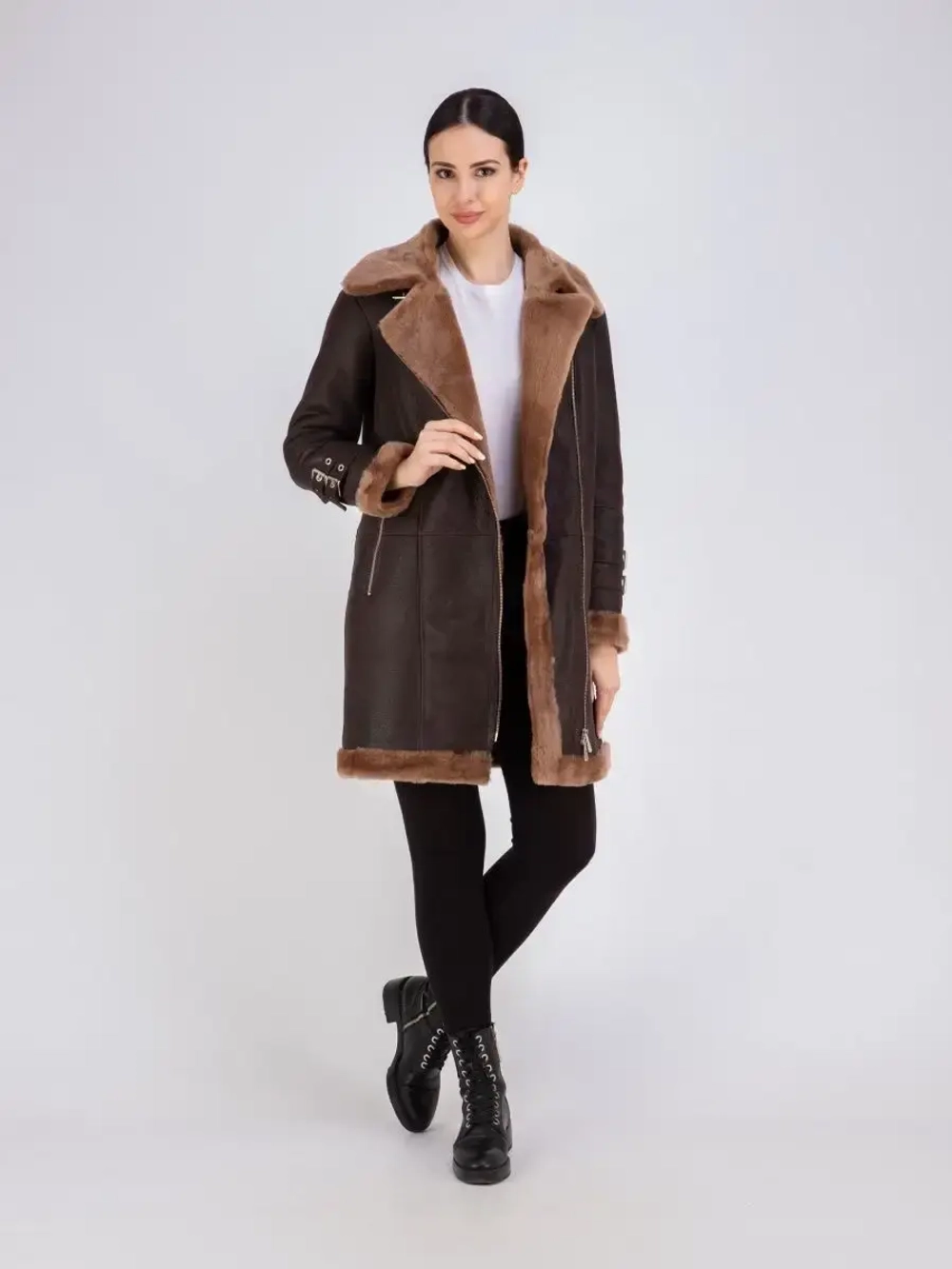 Дубленка натуральная авиатор длинная Турция