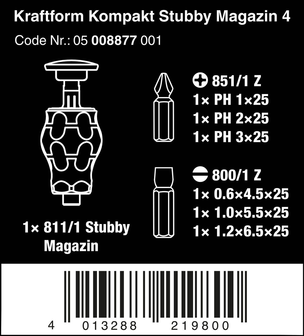 Набор Wera Kraftform Kompakt Stubby магазин 4, 6 предметов 05008877001
