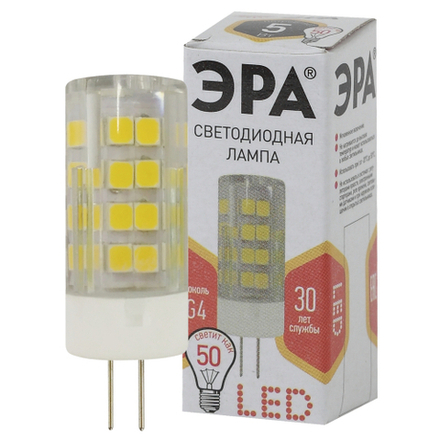 Лампа светодиодная ЭРА STD LED JC-5W-220V-CER-827-G4 5Вт керамика капсула теплый белый свет G4