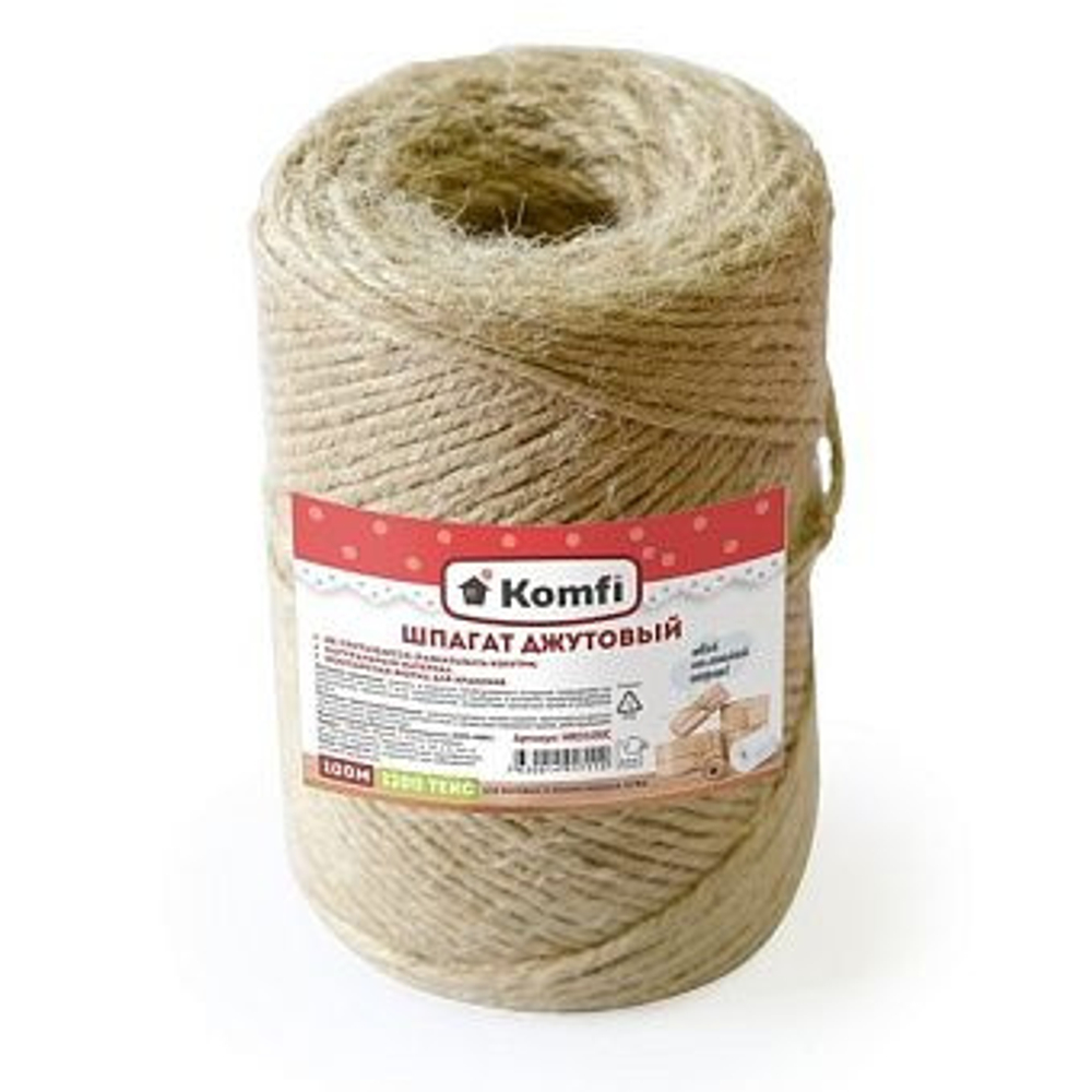 Шпагат джутовый цилиндр 2х100м, 1200 текс HRD100C KOMFI