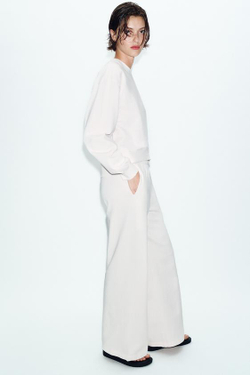 ZARA ШИРОКИЕ БРЮКИ С ЭФФЕКТОМ ПОТЕРТОСТИ, ПАСТЕЛЬНО-РОЗОВЫЙ