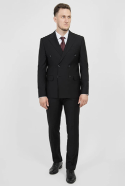 Мужской двубортный костюм (черный) В96