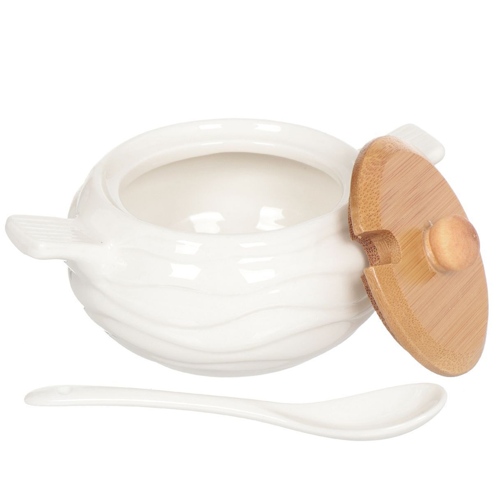 Набор для специй керам, 19 см, 3 шт, солонка, перечница, сахарница, подставка, бел