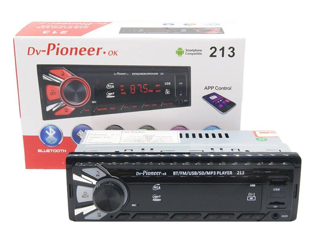 Автомагнитола DV-Pionir ok 213, Bluetooth цветная подсветка, usb, micro, aux, fm, пульт