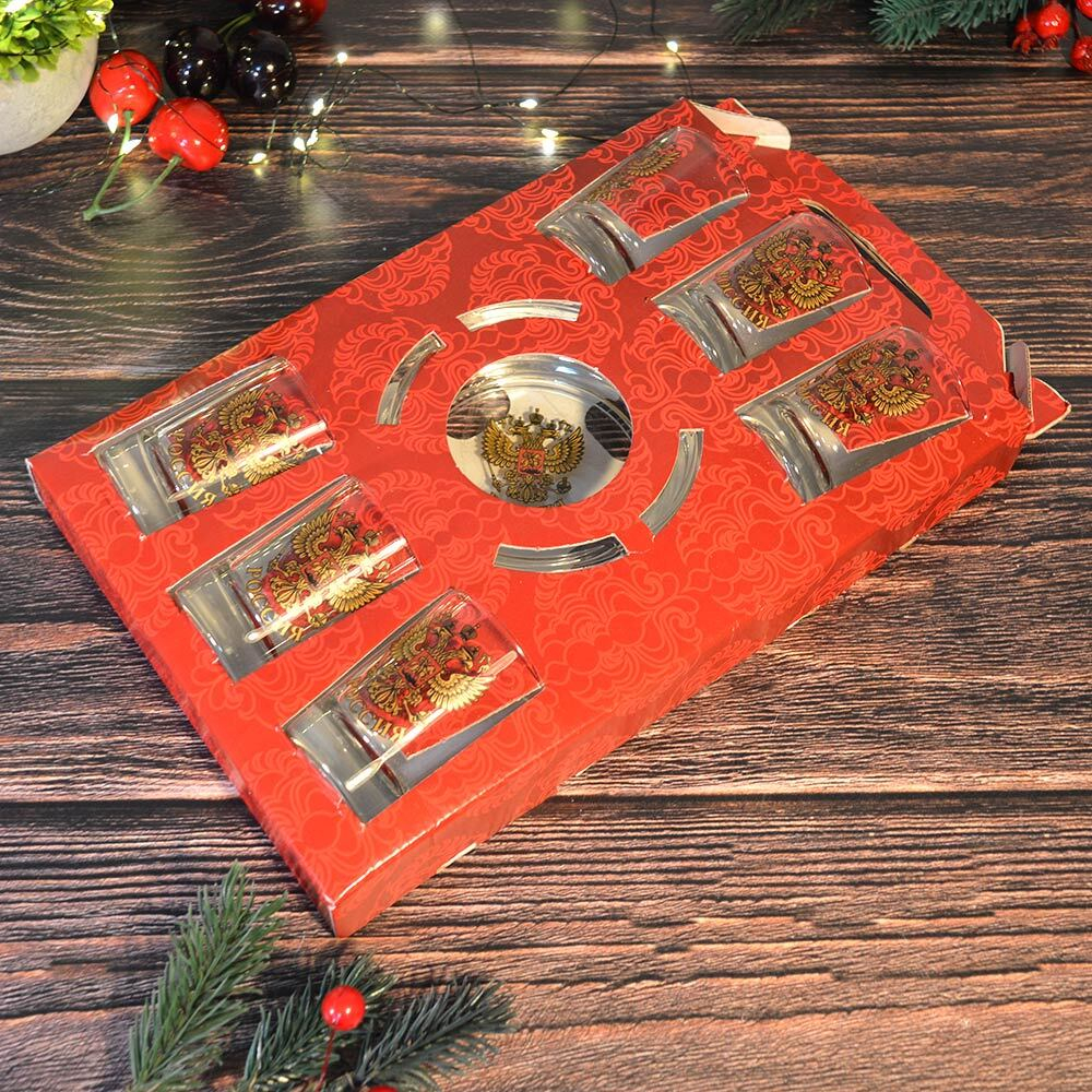 Набор 7 предметов (6 стопок 50мл, пепельница) Герб России