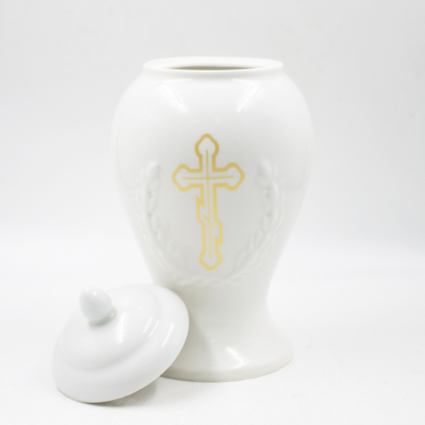 Урна для праха фарфор "Ода" белая "Крест"