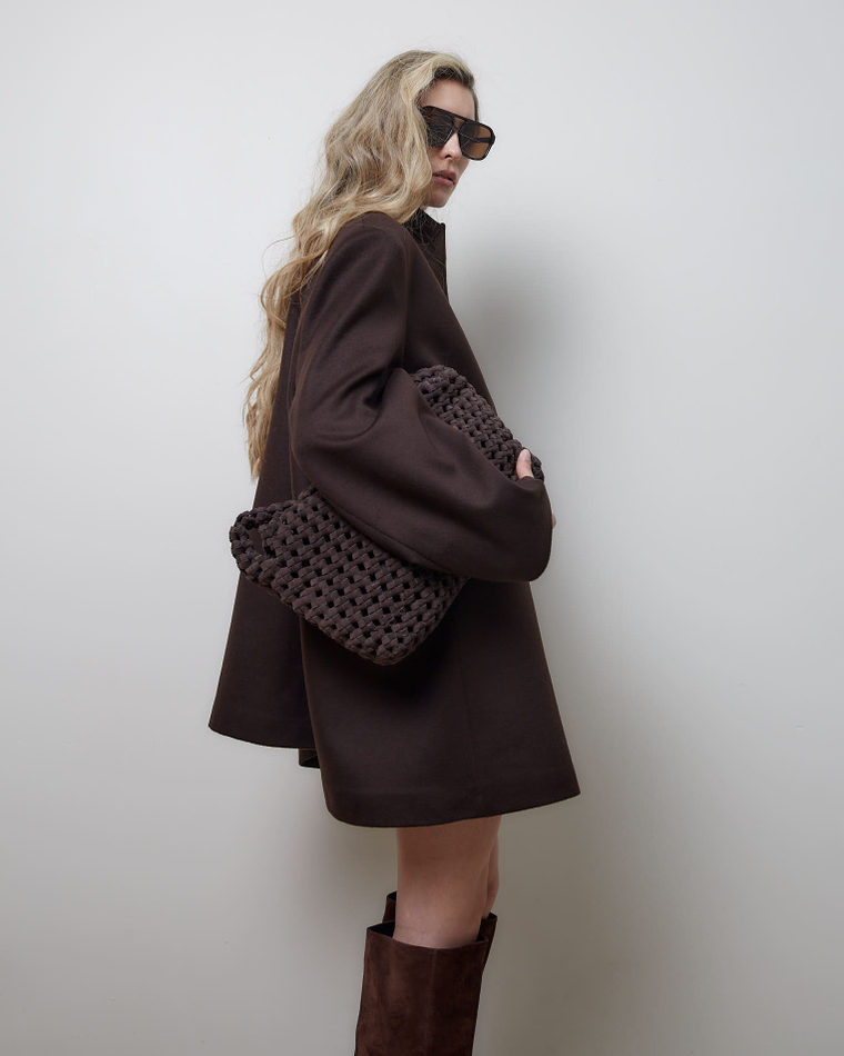 Пальто с асимметричным низом из шерсти и кашемира Диор темный шоколад