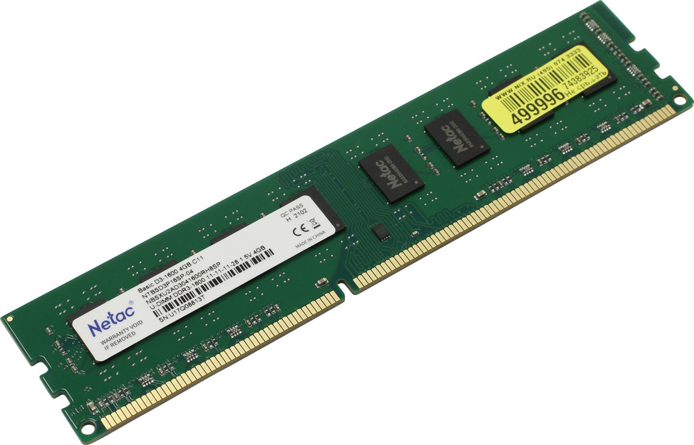 Модуль памяти Netac Basic DDR3 DIMM 4Gb PC3-12800