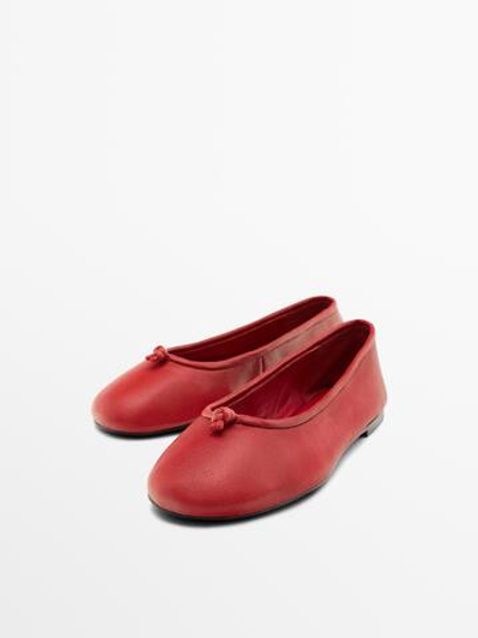 Massimo Dutti Кожаные балетки с узлом, красный