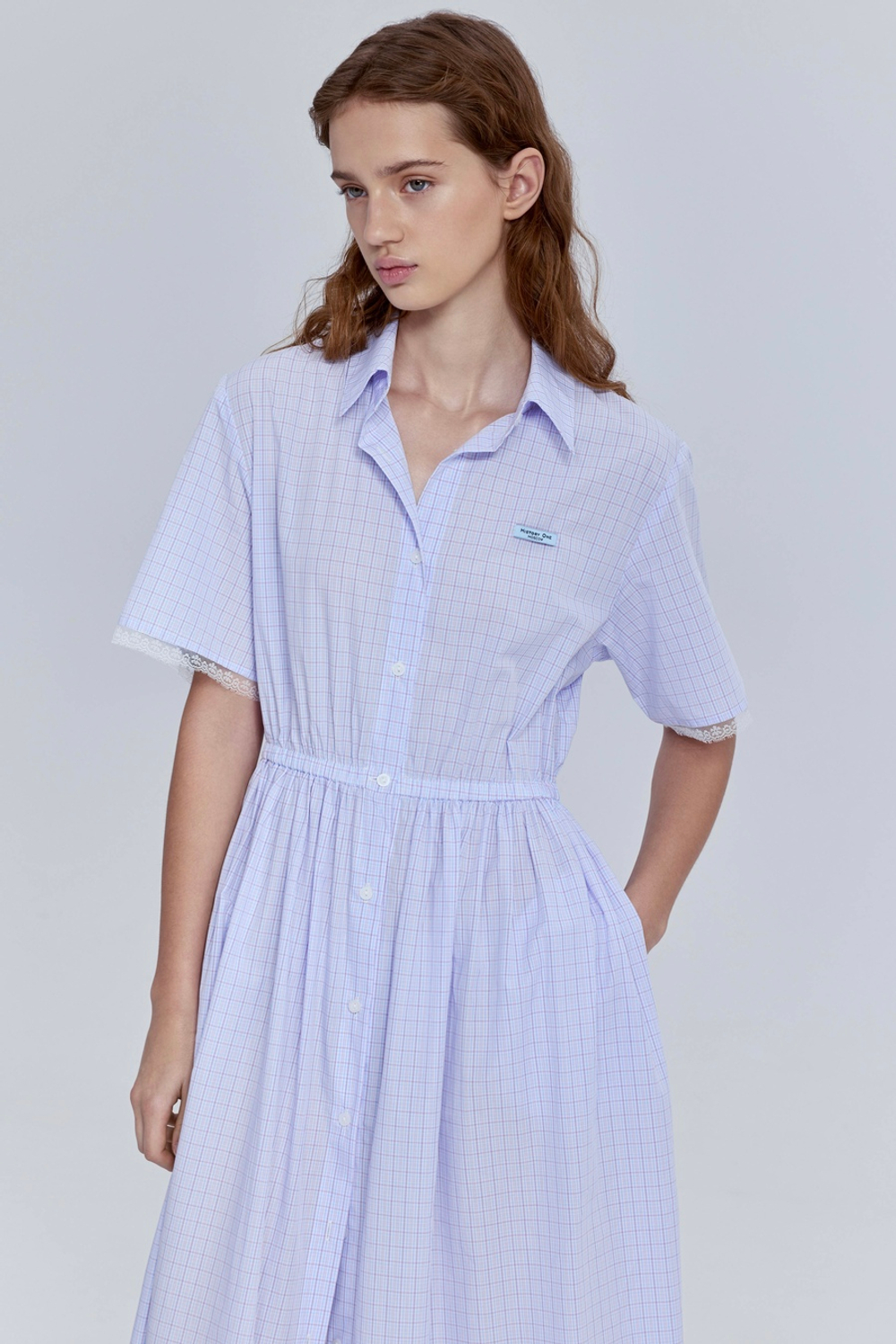 Платье в клетку из итальянского хлопка с кружевом