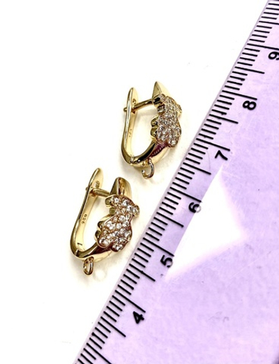 QS167-з Швензы «Мишка» с фианитами, 16*7мм, позолота, пара