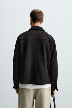 ZARA КУРТКА-РУБАШКА ИЗ ИСКУССТВЕННОЙ ЗАМШИ, ЧЕРНЫЙ