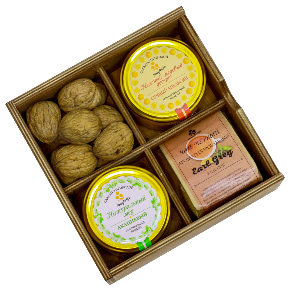 Подарочный набор HoneyForYou "Мед, чай, грецкий орех"