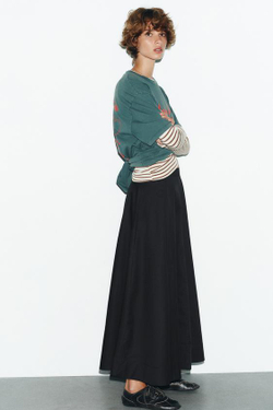 ZARA ЮБКА МИДИ В СКЛАДКУ, ЧЕРНЫЙ