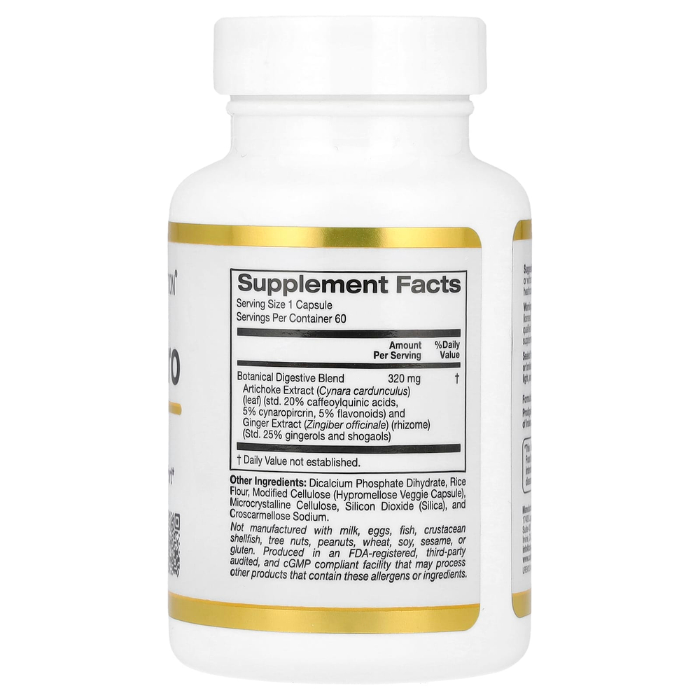 California Gold Nutrition, Digestion Pro с ProDigest®, растительная смесь экстрактов артишока и имбиря для поддержки пищеварения, 320 мг, 60 растительных капсул