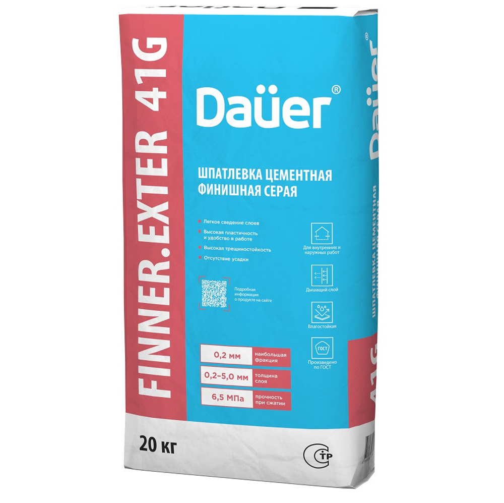 Шпатлевка цементная финишная Dauer Finner Exter 41 G серая 20 кг