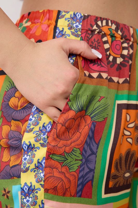 Костюм в пижамном стиле из вискозы, комбинированный принт