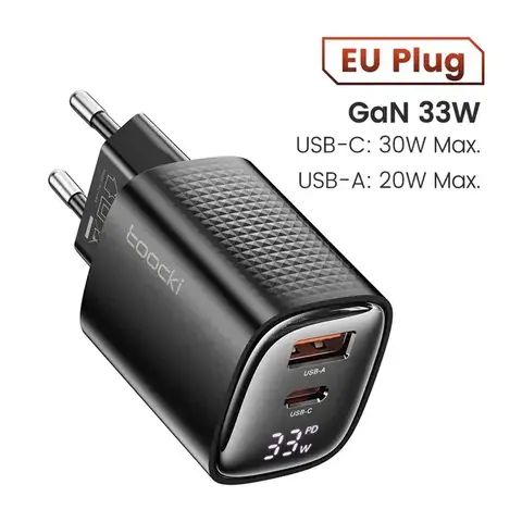 Адаптер питания Toocki 33Вт (Type-C + USB-A) Черный