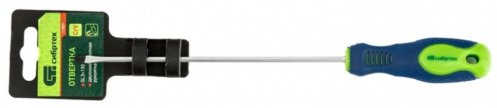 11859 Отвертка, SL3 х 150 мм, CrV, 2-х компонентная рукоятка  Сибртех