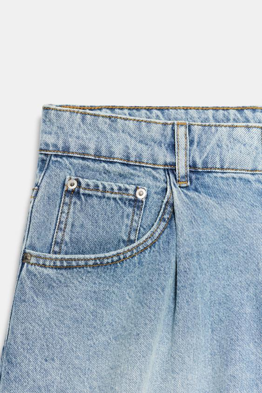 ZARA ДЖИНСОВЫЕ ШОРТЫ С ВЫСОКОЙ ПОСАДКОЙ, ГОЛУБОЙ