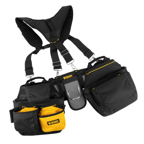 90290 Пояс монтажника усиленный, с лямками, сумки поясные, держатель для молотка// Denzel