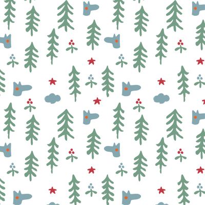 Серый волк и ёлки на белом