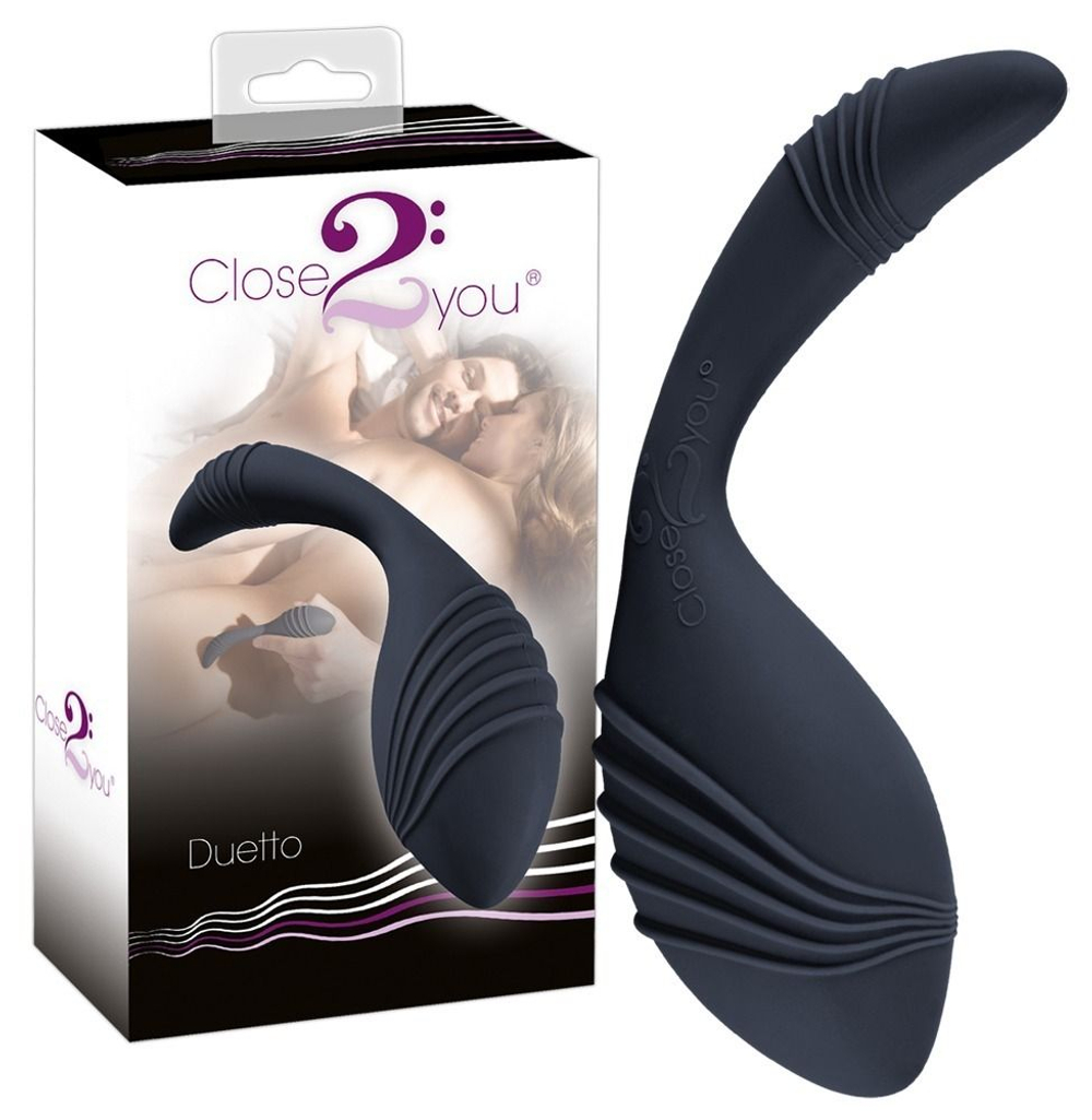 Чёрный стимулятор Close2You Duetto - 23,5 см. (Цвет: черный)