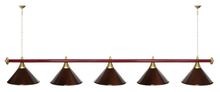 Лампа STARTBILLIARDS 5 пл. (плафоны красные,штанга зеленая,фурнитура золото)