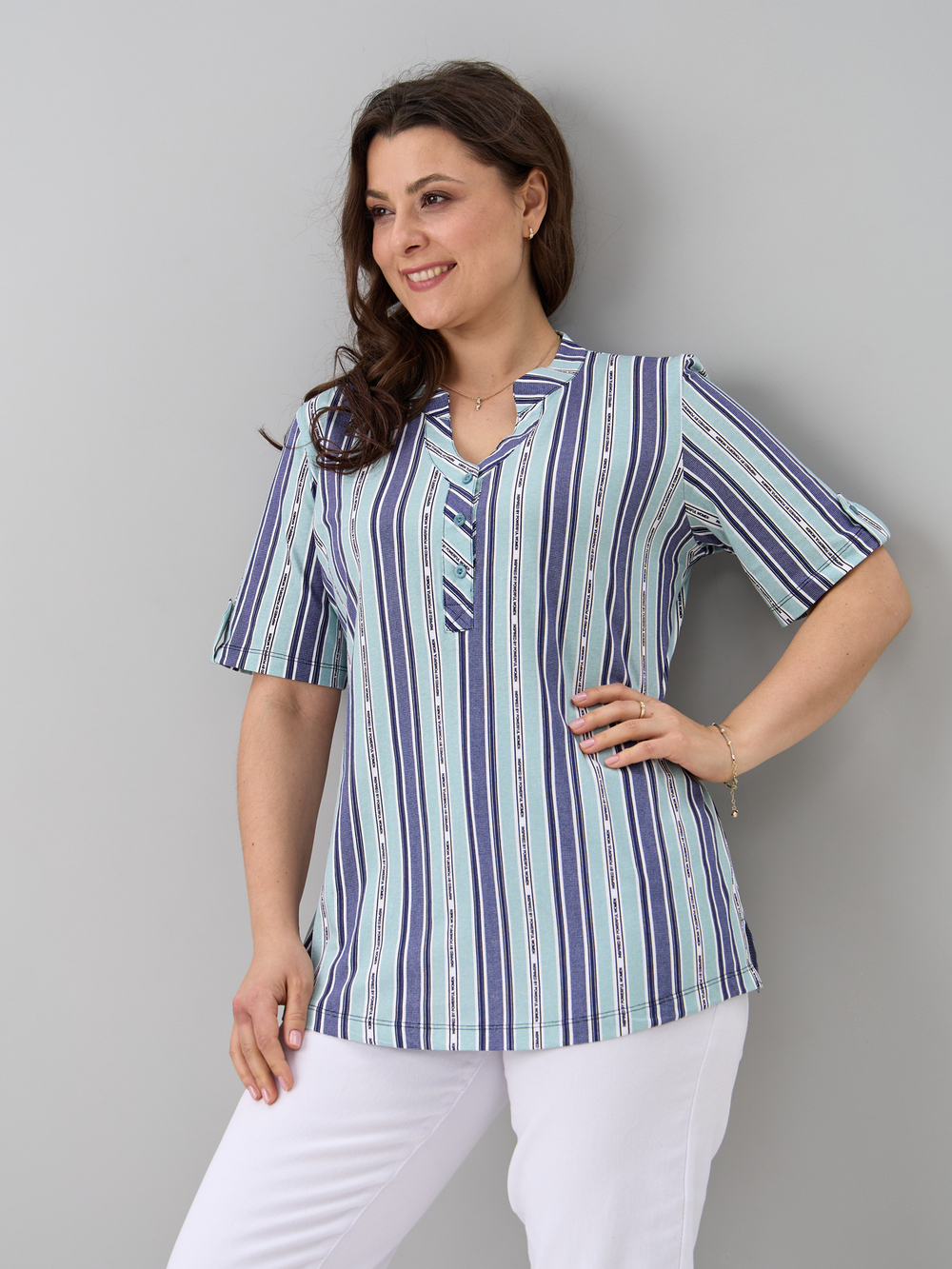 Блузка БЛ-122/индиго-полоскабуквы