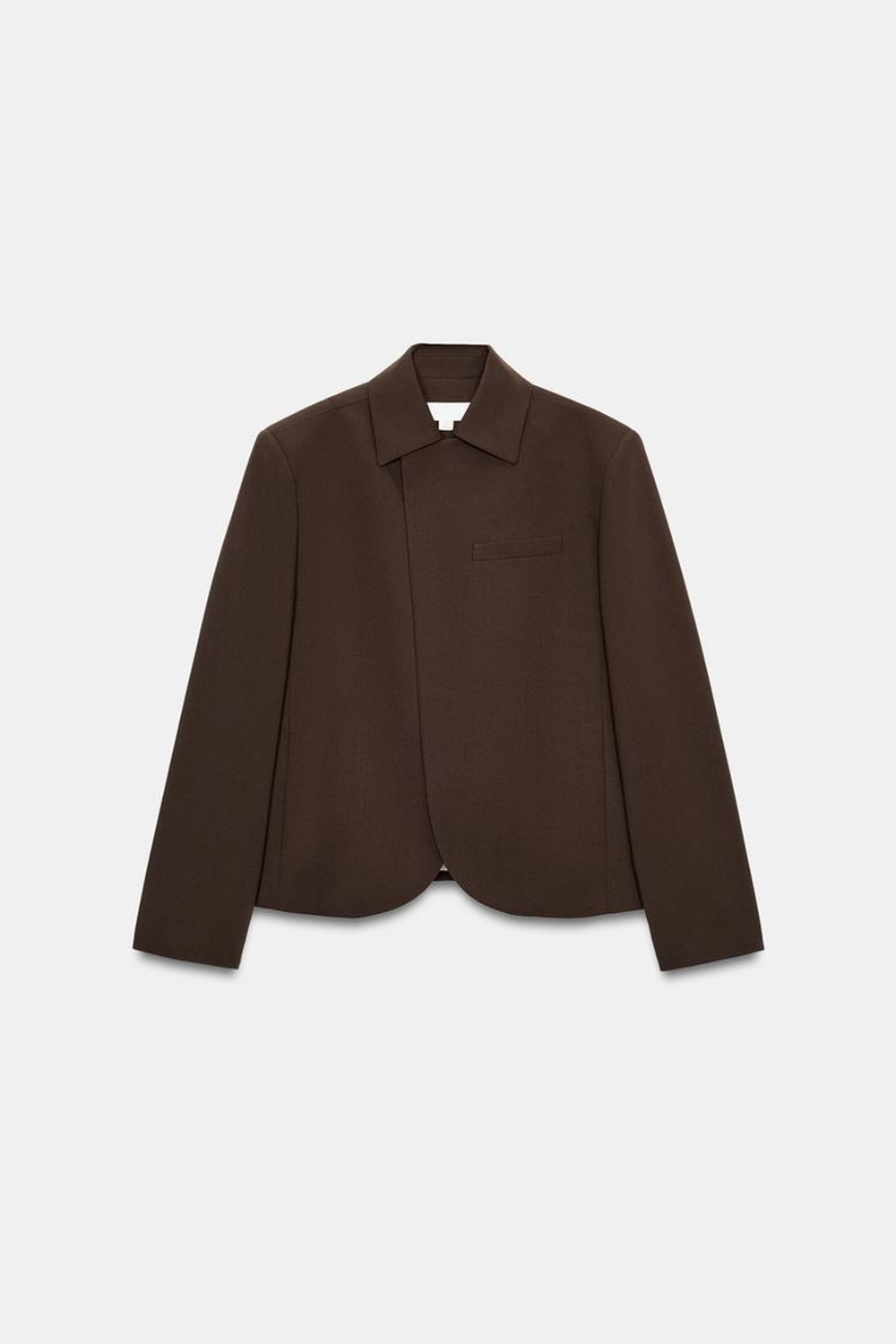 ZARA ДВУБОРТНЫЙ БЛЕЙЗЕР С ВОРОТНИКОМ С ЛАЦКАНАМИ, КОРИЧНЕВЫЙ