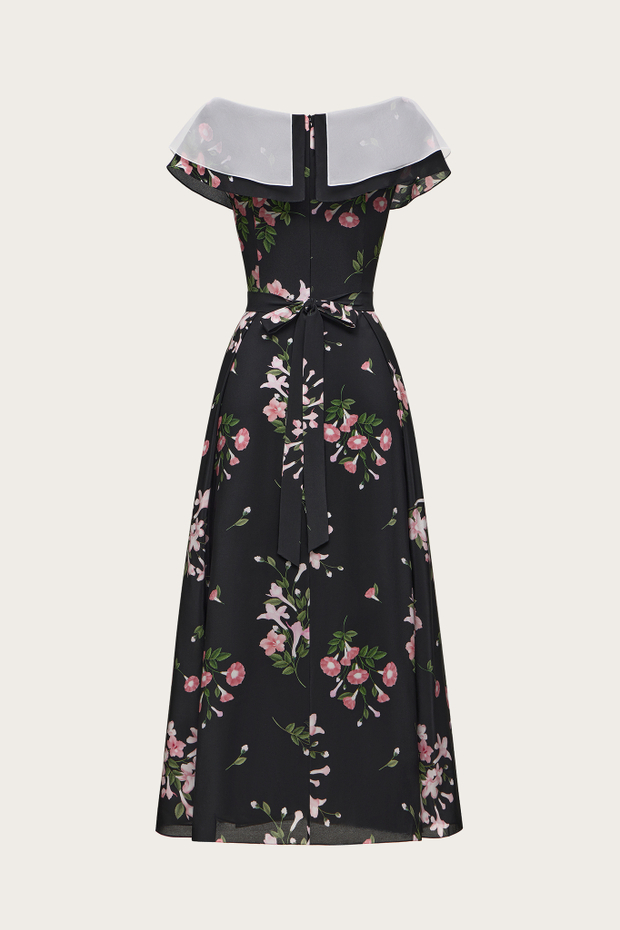 ПЛАТЬЕ ИЗ ЧЕРНОГО ШЕЛКА С АВТОРСКИМ ПРИНТОМ