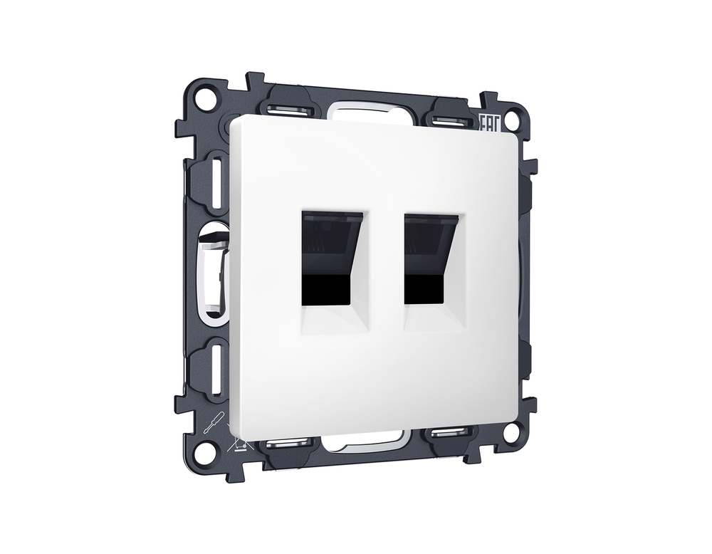 MA132110 Комплект механизма компьютерной двойной розетки RJ-45 с автоматической защитной шторкой ALFA Белый матовый QUANT (AP1321, VM189)