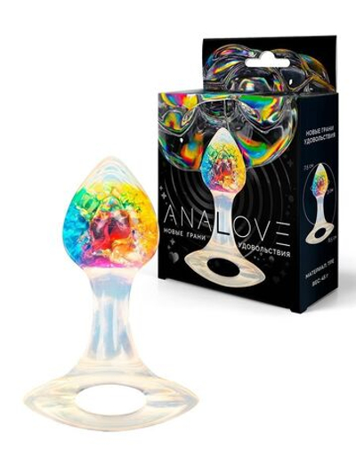 Яркая анальная пробка с ручкой - 8,5 см. (Цвет: разноцветный)