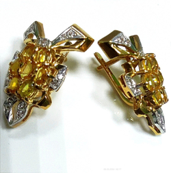 Серьги Эстерелла золото 750, бриллианты, жёлтые сапфиры