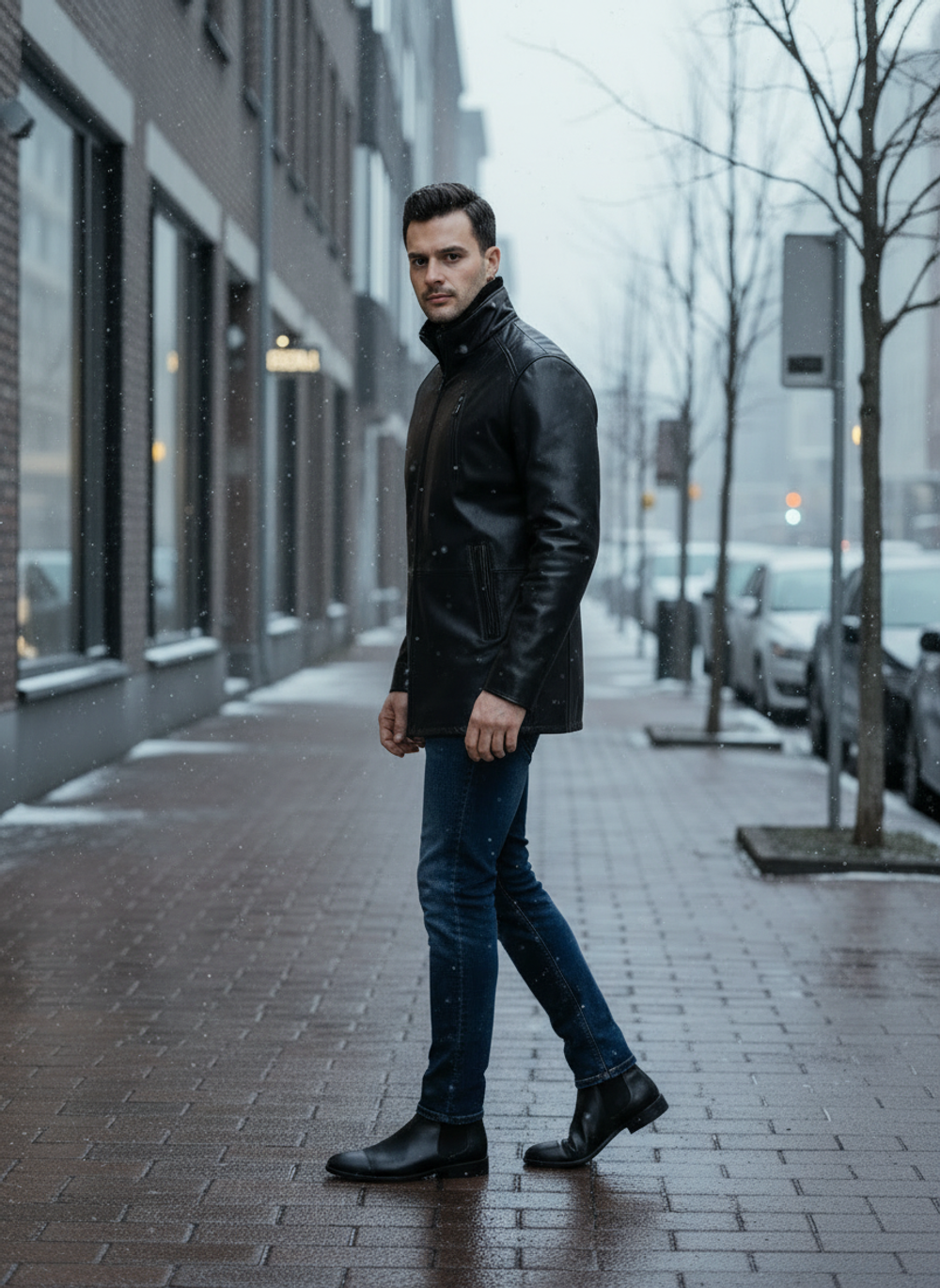 KHIMEONE Мужская кожаная куртка на меху (натуральная кожа/натуральный мех)