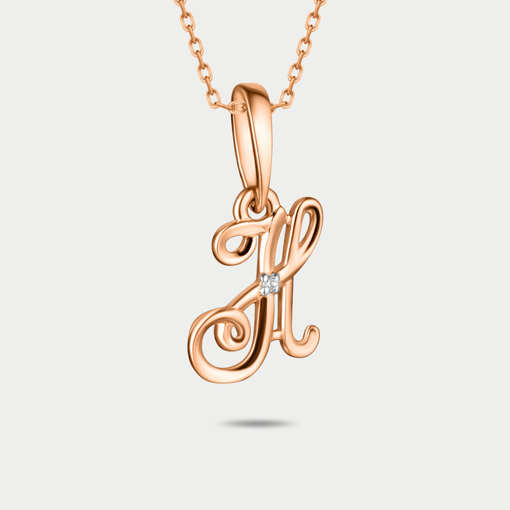 Подвеска-буква "Н" с фианитами для женщин из розового золота 585 пробы буква "К" (арт. 101468-1102)