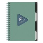 Тетрадь обложка пластик, А5 80 л., гребень, 4 съемных разделителя, клетка, BRAUBERG, зеленый, 405367